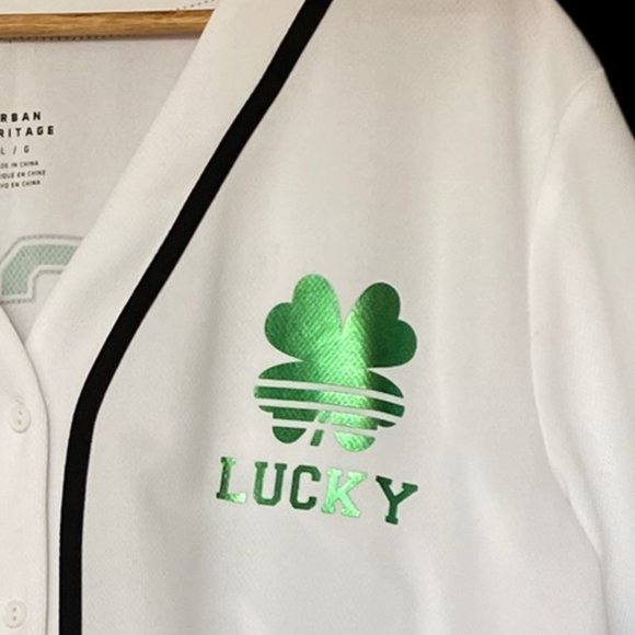 💰 5 FOR $40 /(UNISEX) R U "LUCKY" WHT/BLK JERSEY (SZ L) (EUC) - Picture 3 of 6